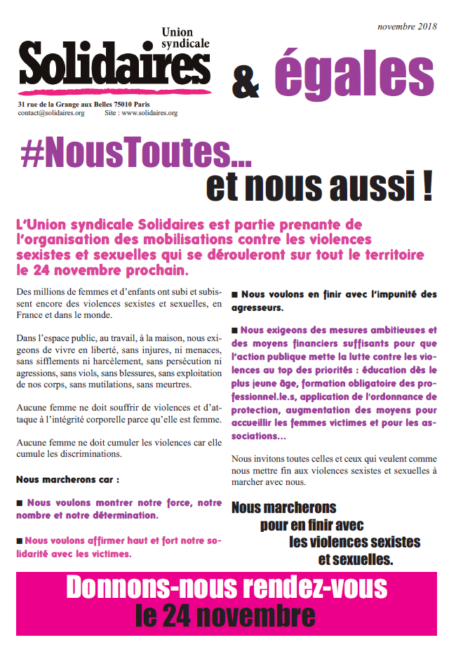 Appel de Solidaires pour le 24 novembre